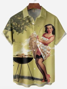 Men's Hardaddy BBQ Beauty Pin-Up Graphic Short Sleeve Shirt